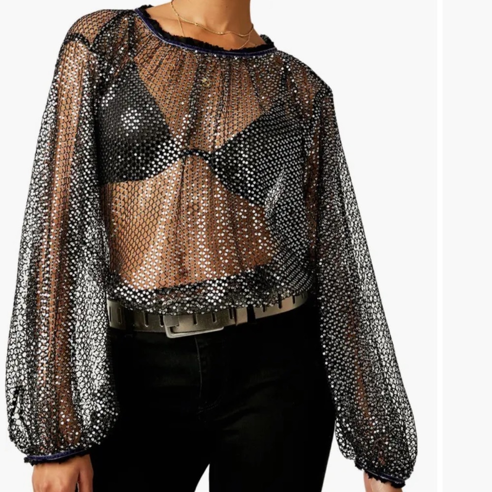 free people Sparks Fly Sheer Sequin Top